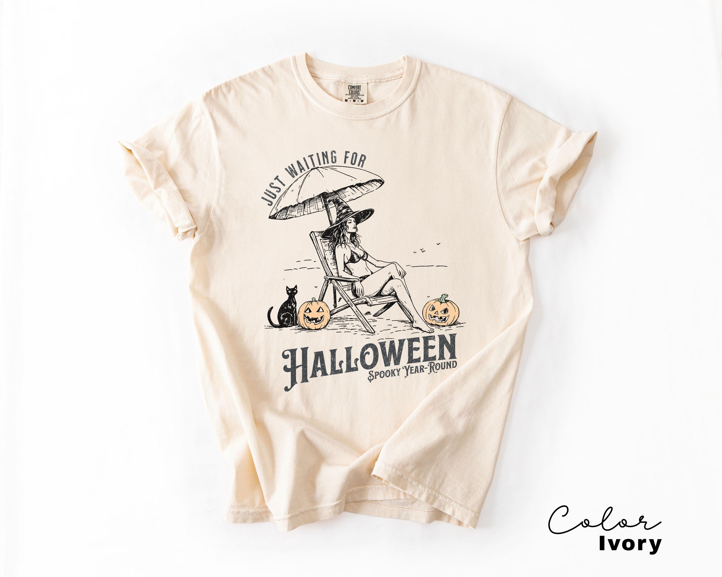 Summerween Beach Witch Shirt, Just Waiting for Halloween Summer Shirt, Summer-ween Tshirt, Spooky Summer Tee, Halloweener Gift, Vacation Tee