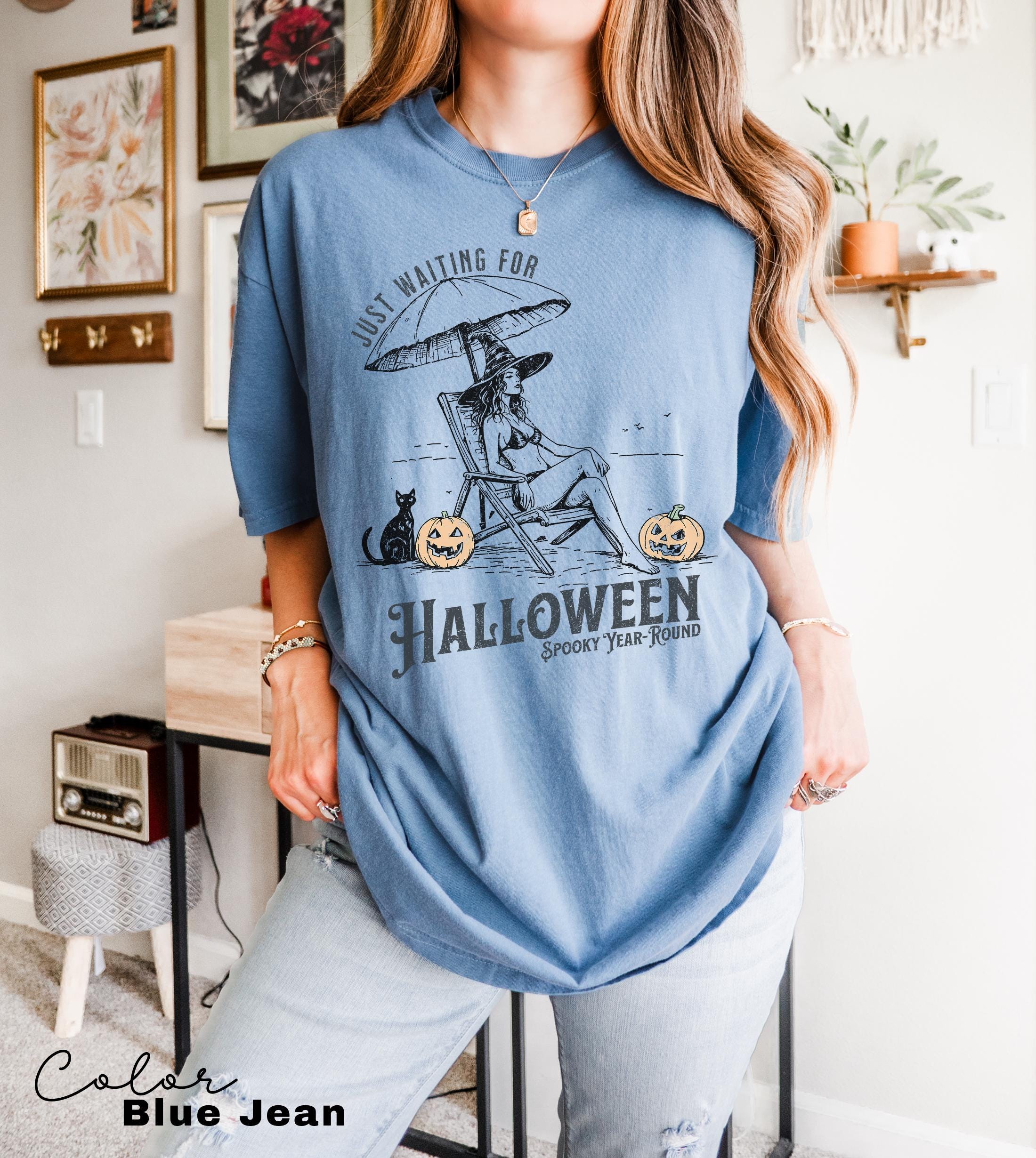 Summerween Beach Witch Shirt, Just Waiting for Halloween Summer Shirt, Summer-ween Tshirt, Spooky Summer Tee, Halloweener Gift, Vacation Tee