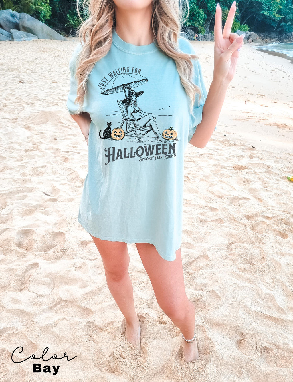 Summerween Beach Witch Shirt, Just Waiting for Halloween Summer Shirt, Summer-ween Tshirt, Spooky Summer Tee, Halloweener Gift, Vacation Tee