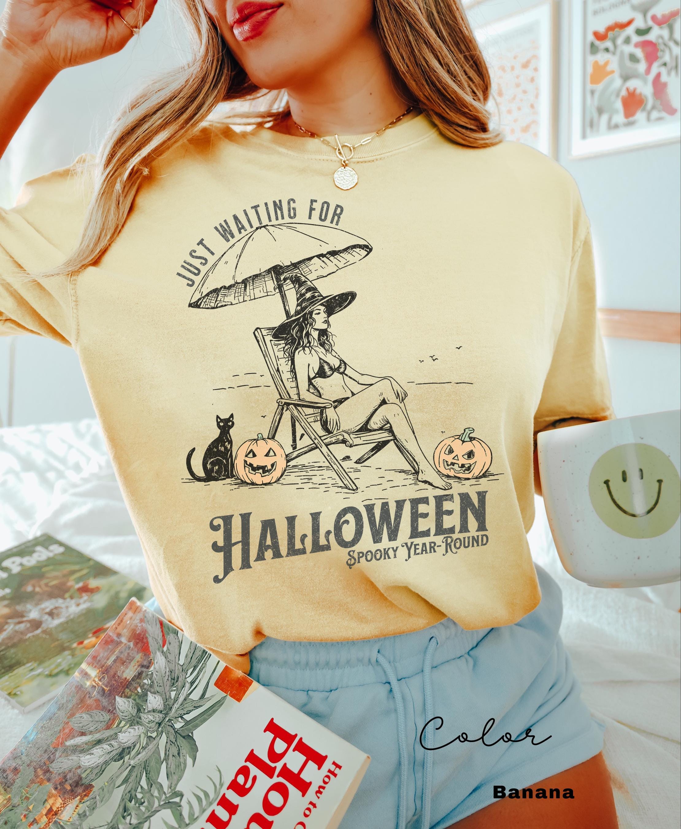 Summerween Beach Witch Shirt, Just Waiting for Halloween Summer Shirt, Summer-ween Tshirt, Spooky Summer Tee, Halloweener Gift, Vacation Tee