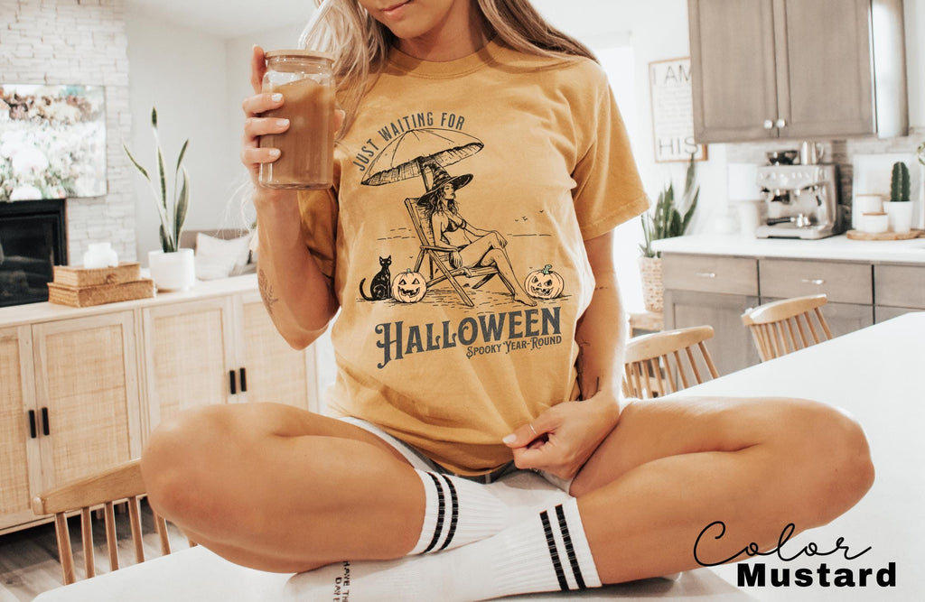 Summerween Beach Witch Shirt, Just Waiting for Halloween Summer Shirt, Summer-ween Tshirt, Spooky Summer Tee, Halloweener Gift, Vacation Tee