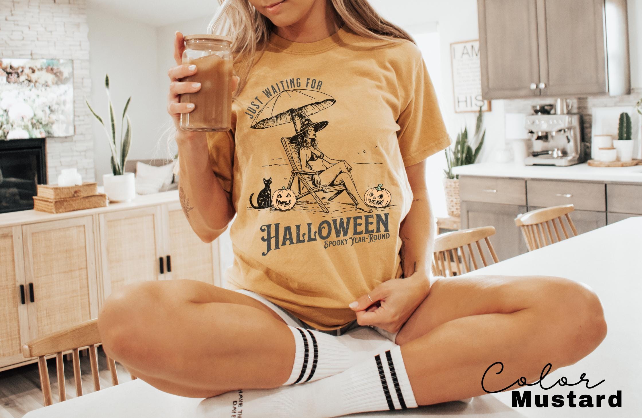 Summerween Beach Witch Shirt, Just Waiting for Halloween Summer Shirt, Summer-ween Tshirt, Spooky Summer Tee, Halloweener Gift, Vacation Tee