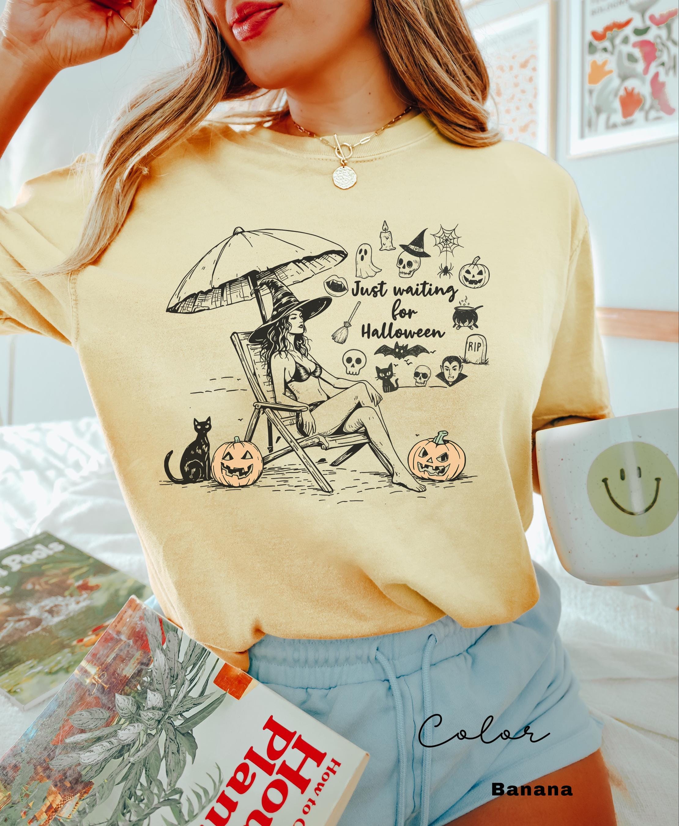 Summerween Beach Witch Shirt, Just Waiting for Halloween Summer Shirt, Summer-ween Tshirt, Spooky Summer Tee, Halloweener Gift, Vacation Tee