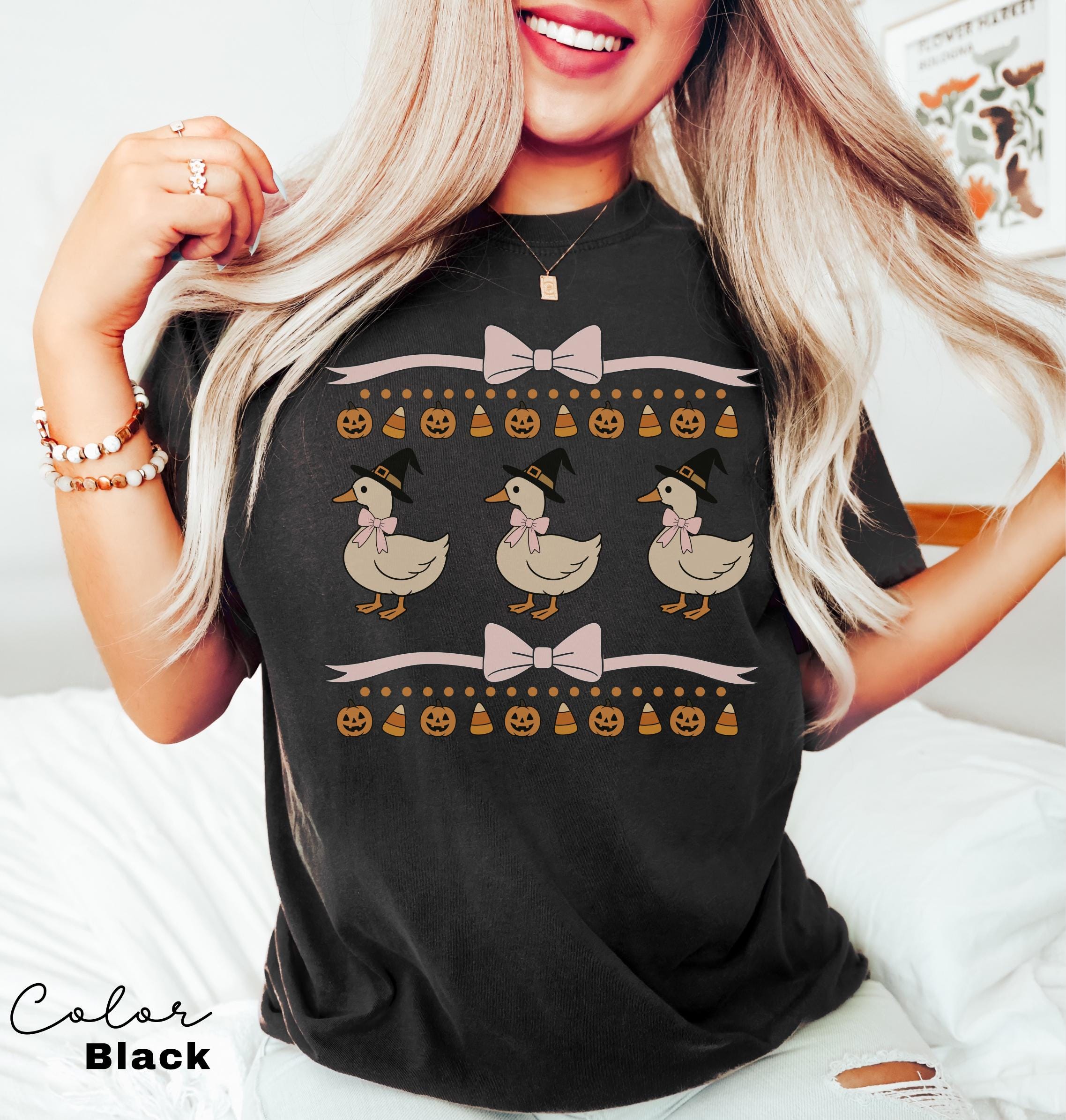 Halloween Coquette Goose Bow Shirt, Retro Goose Shirt, Cottagecore Halloween, Witch Goose, Funny Goose Tee, Trendy Halloween Gift,