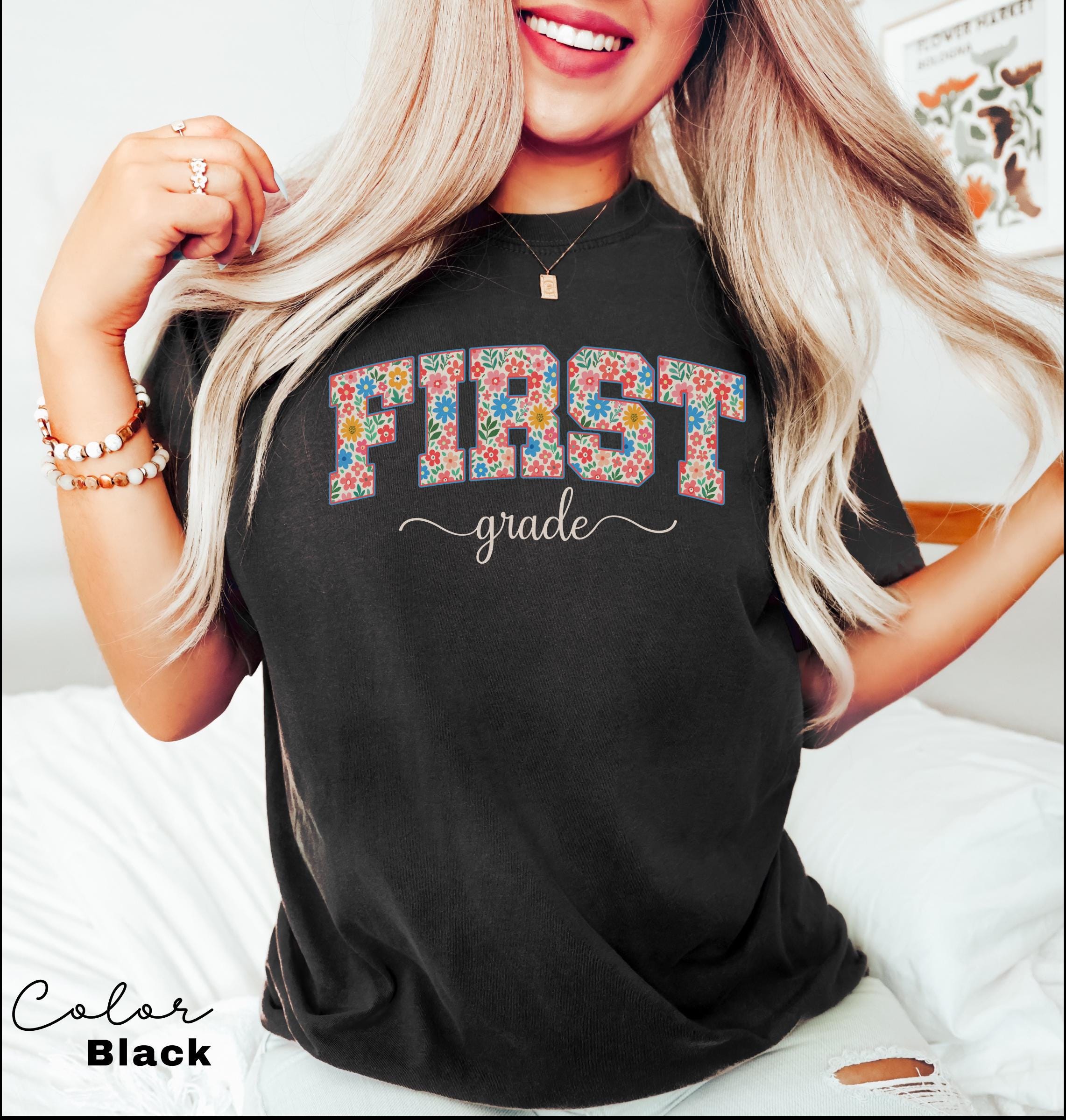 Comfort Colors First Grade Teacher Shirt, Floral Teacher Shirt, First Grade Teacher Team, 1st Grade Teacher Shirt, First Grade Crew Squad