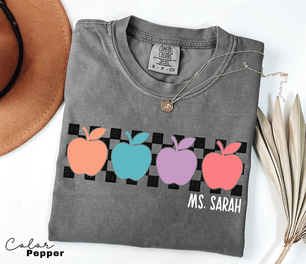 Custom Name Personalized Teacher Shirt, Teacher Group, Apple T-Shirt, Comfort Colors Teacher Shirt, Back to School, First Second Third Grade