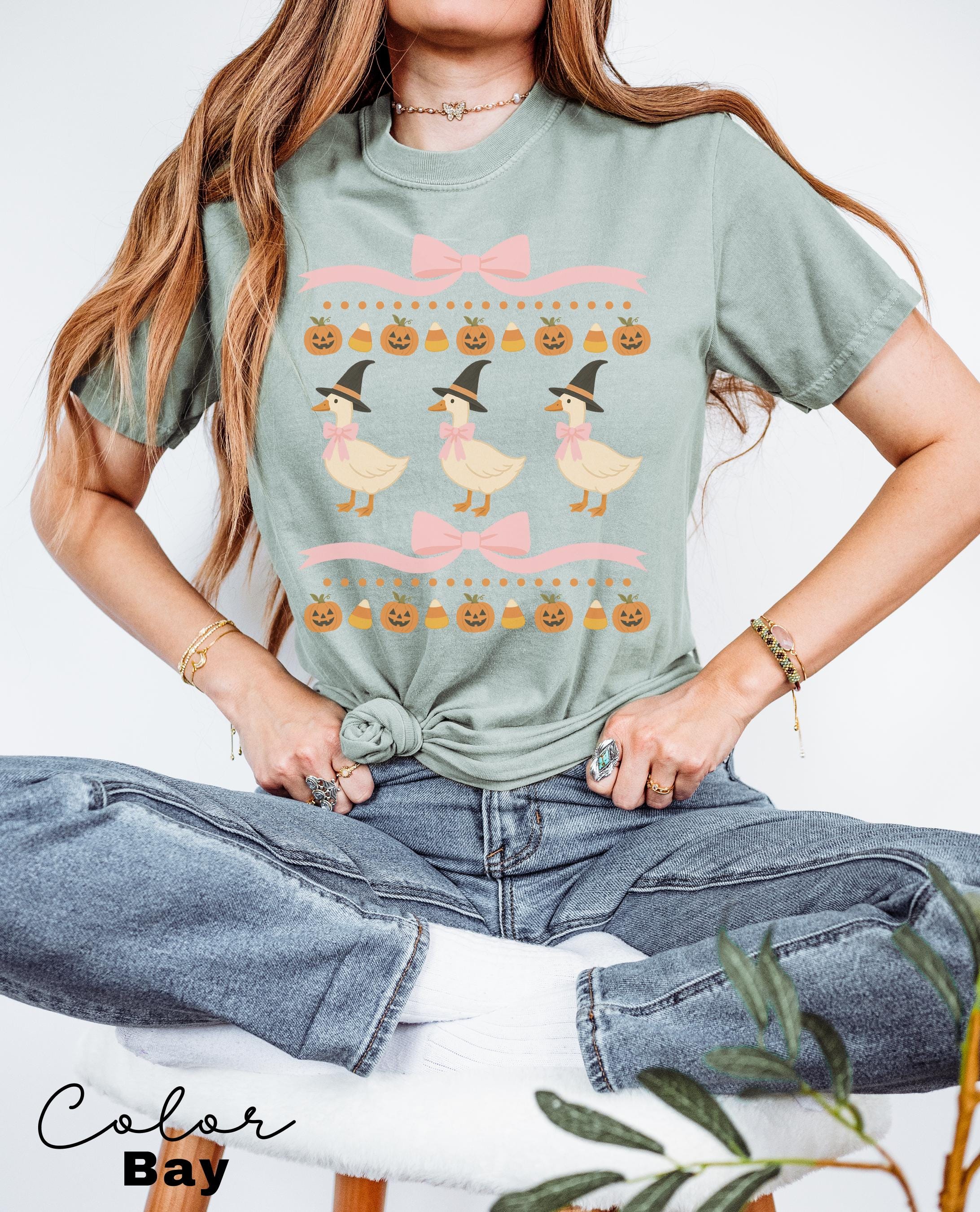 Halloween Coquette Goose Bow Shirt, Retro Goose Shirt, Cottagecore Halloween, Witch Goose, Funny Goose Tee, Trendy Halloween Gift,