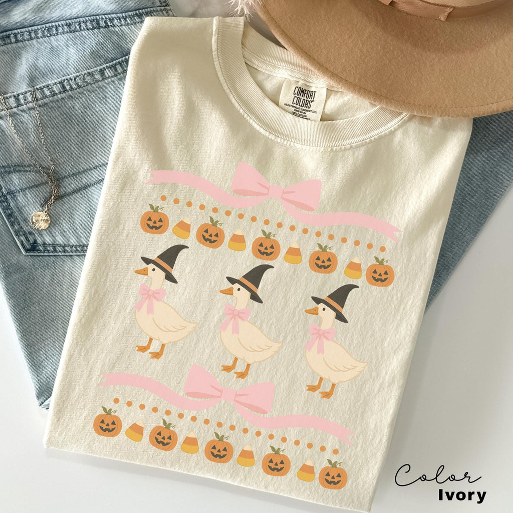 Halloween Coquette Goose Bow Shirt, Retro Goose Shirt, Cottagecore Halloween, Witch Goose, Funny Goose Tee, Trendy Halloween Gift,