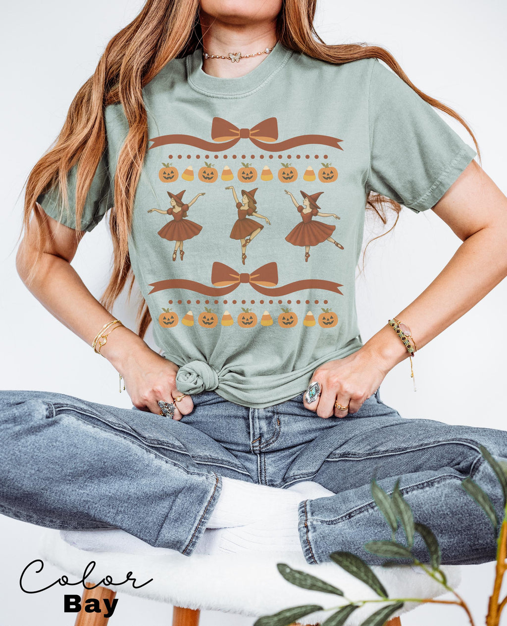 Halloween Coquette Witch Bow Shirt, Retro Witch Shirt, Cottagecore Halloween, Dancing Witch, Funny Halloween Tee, Trendy Halloween Gift,