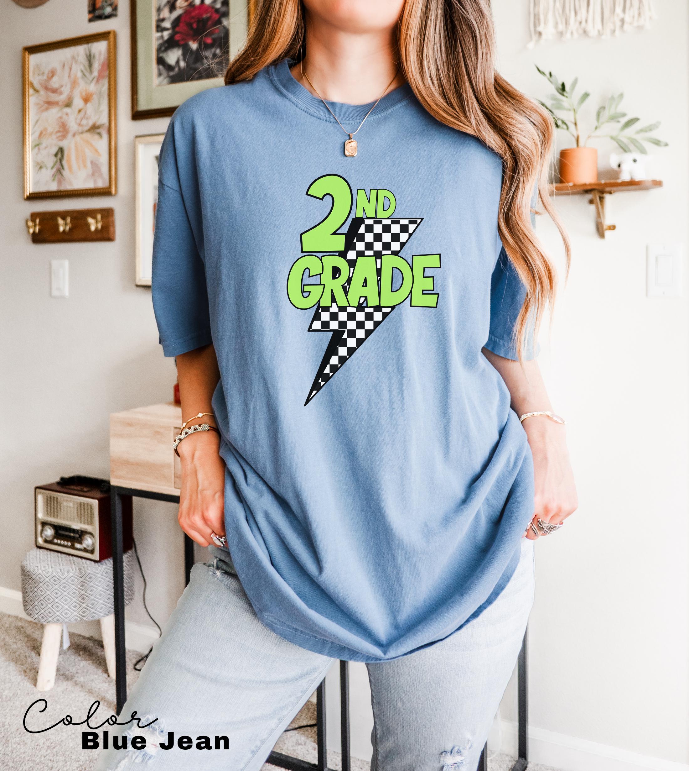 Comfort Colors Retro Second Grade Teacher Shirt, Back to School 2nd Grade, Teacher Appreciation Gift, Teacher Group, Neon Checkered Shirt