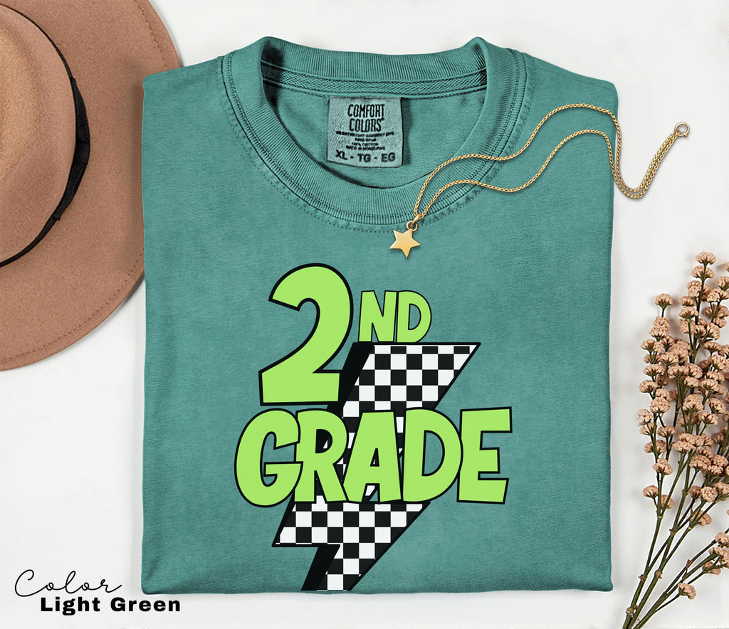 Comfort Colors Retro Second Grade Teacher Shirt, Back to School 2nd Grade, Teacher Appreciation Gift, Teacher Group, Neon Checkered Shirt