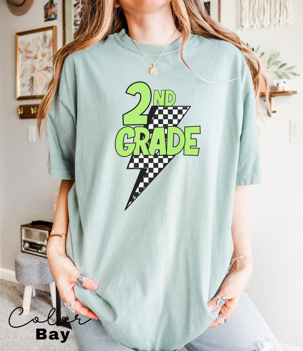 Comfort Colors Retro Second Grade Teacher Shirt, Back to School 2nd Grade, Teacher Appreciation Gift, Teacher Group, Neon Checkered Shirt