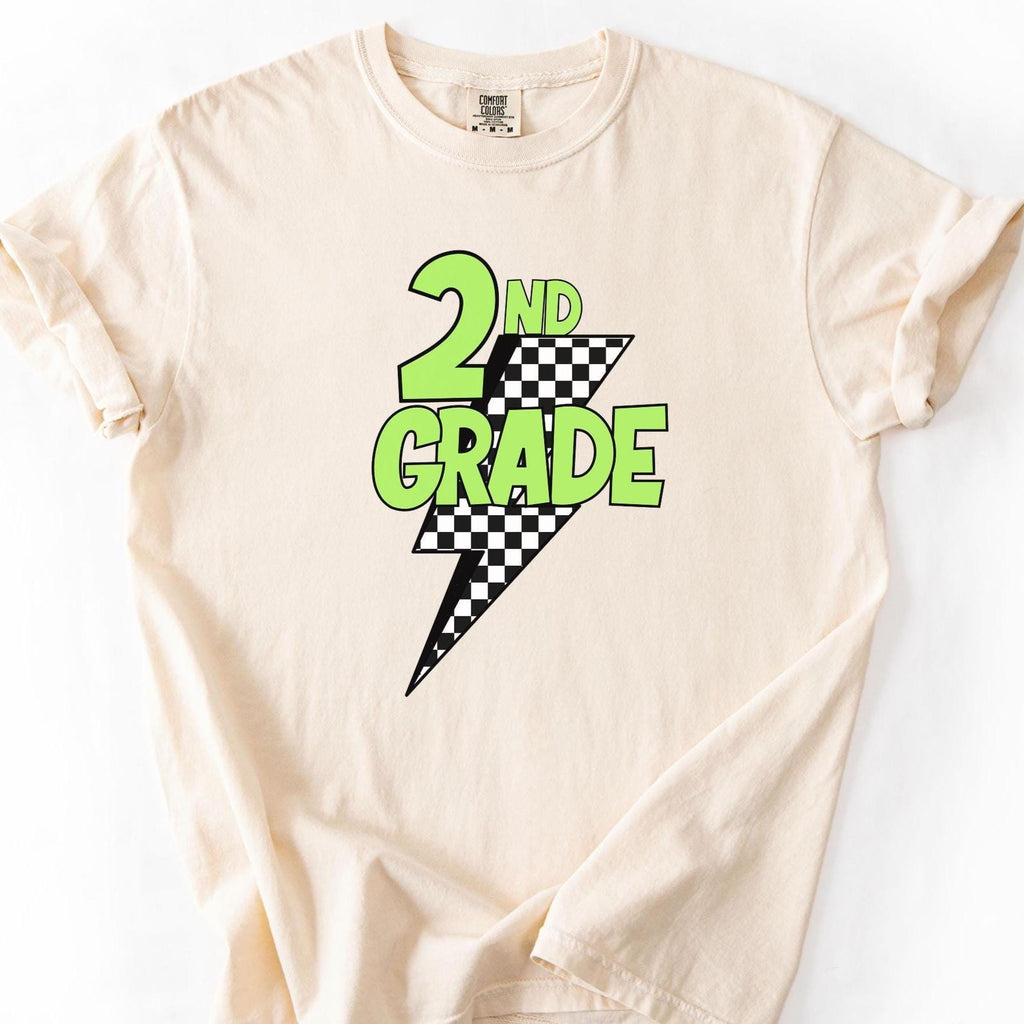 Comfort Colors Retro Second Grade Teacher Shirt, Back to School 2nd Grade, Teacher Appreciation Gift, Teacher Group, Neon Checkered Shirt