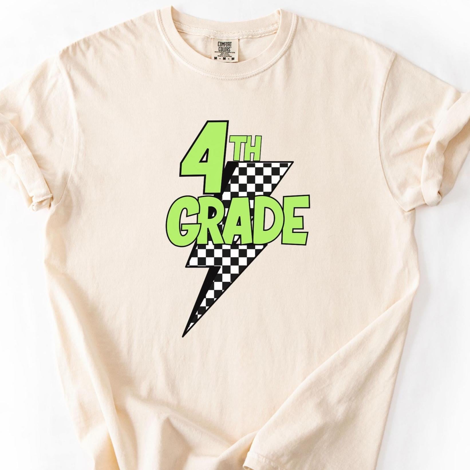 Comfort Colors Retro Fourth Grade Teacher Shirt, Back to School 4th Grade, Teacher Appreciation Gift, Teacher Group, Neon Checkered Shirt