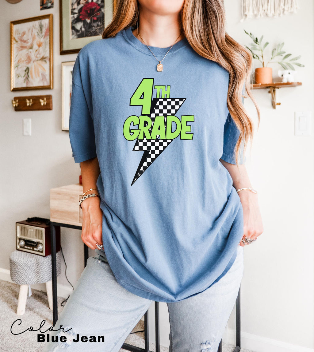 Comfort Colors Retro Fourth Grade Teacher Shirt, Back to School 4th Grade, Teacher Appreciation Gift, Teacher Group, Neon Checkered Shirt