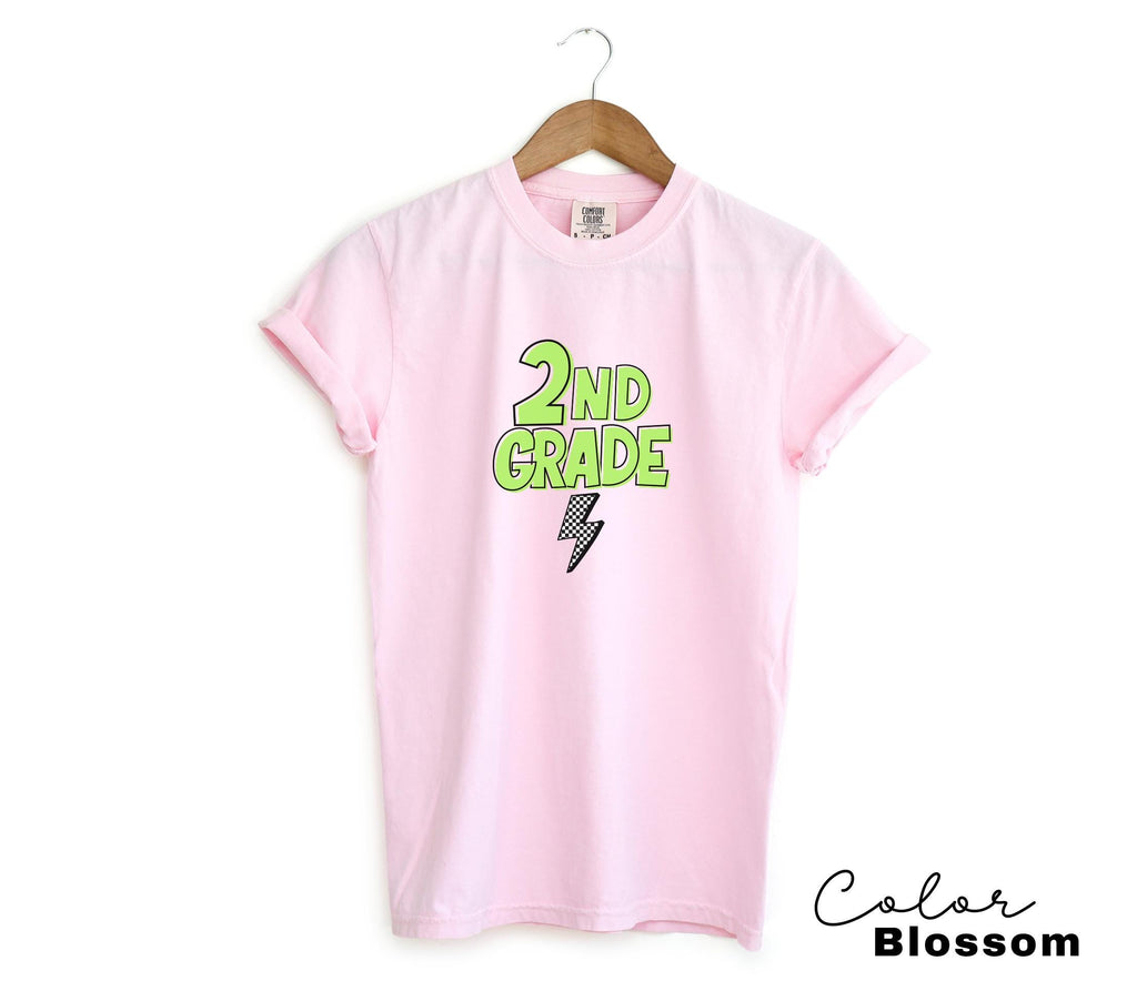 Comfort Colors Retro Second Grade Teacher Shirt, Back to School 2nd Grade, Teacher Appreciation Gift, Teacher Group, Neon Checkered Shirt