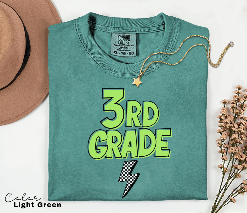 Comfort Colors Retro Third Grade Teacher Shirt, Back to School 3rd Grade Tee, Teacher Appreciation Gift, Teacher Group, Neon Checkered Shirt