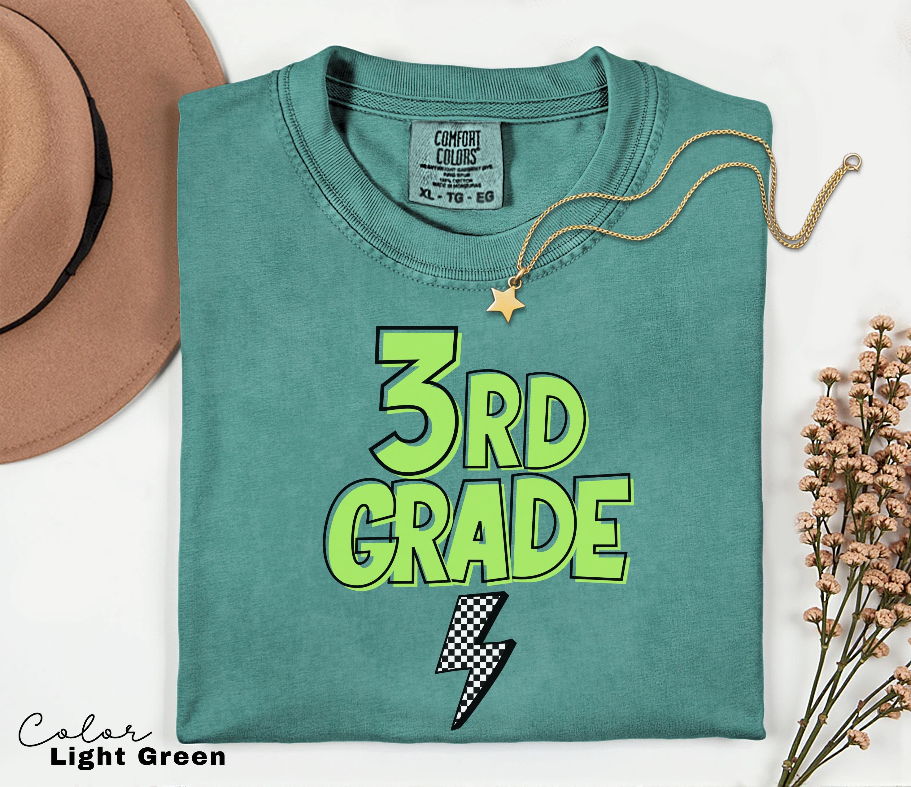Comfort Colors Retro Third Grade Teacher Shirt, Back to School 3rd Grade Tee, Teacher Appreciation Gift, Teacher Group, Neon Checkered Shirt