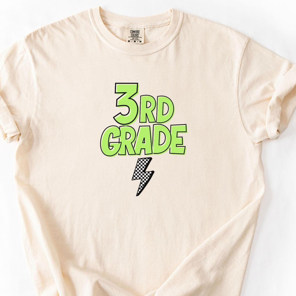 Comfort Colors Retro Third Grade Teacher Shirt, Back to School 3rd Grade Tee, Teacher Appreciation Gift, Teacher Group, Neon Checkered Shirt
