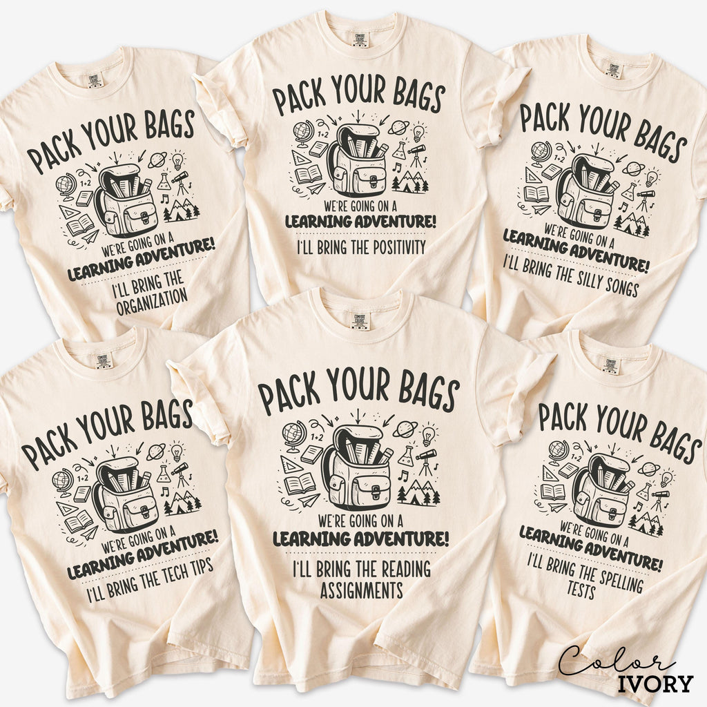 Funny Teacher Team Shirts, Back to School, Teacher Group T-shirts, First Day of School, Matching Staff, Most Likely, Pack Your Bags,
