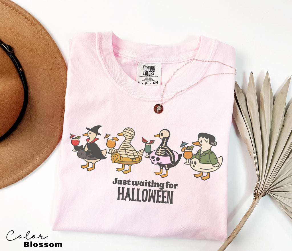 Halloween Summer Shirt, Summerween Beach Shirt, Just Waiting for Halloween, Halloween Goose, Spooky Season, Comfort Colors Summer Shirt