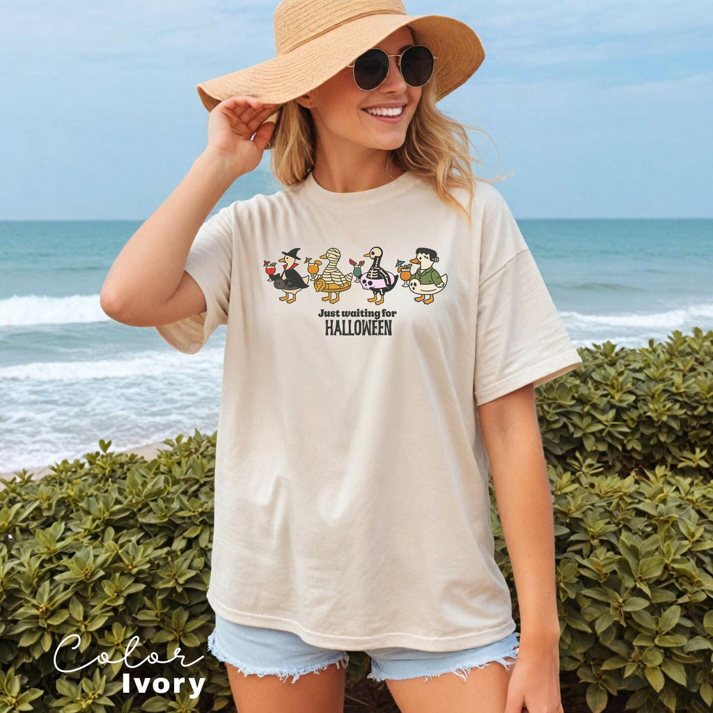 Halloween Summer Shirt, Summerween Beach Shirt, Just Waiting for Halloween, Halloween Goose, Spooky Season, Comfort Colors Summer Shirt