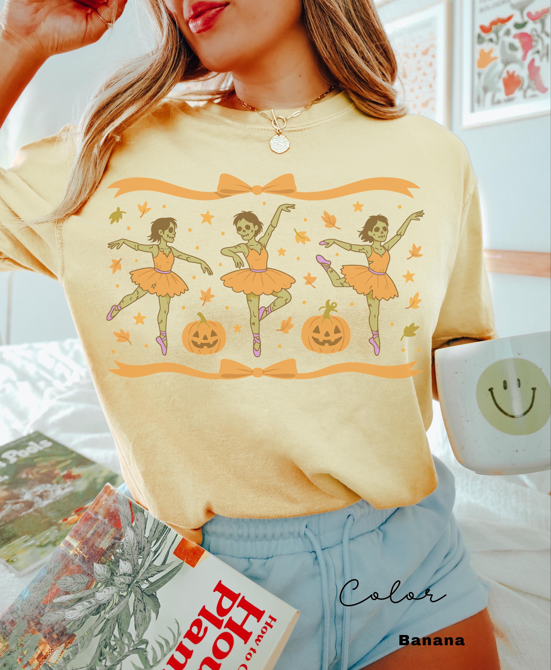Halloween Coquette Bow Shirt, Retro Zombie Shirt, Cottagecore Halloween, Dancing Zombies, Funny Halloween Tee, Trendy Halloween, Ballerina