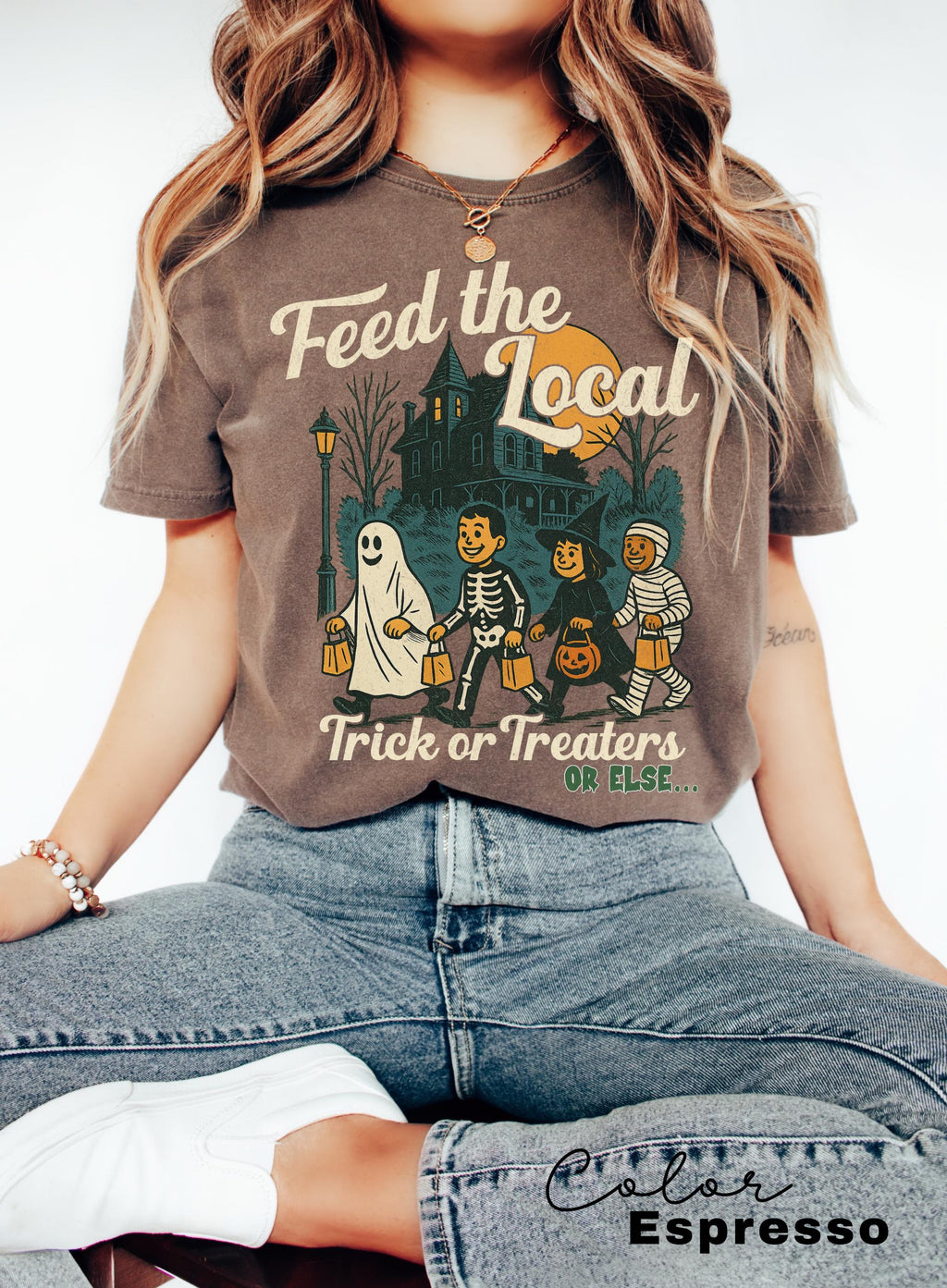Retro Halloween Shirt, Feed the Local Trick or Treaters, Spooky Tee, Women's Halloween Shirt, Fall Spooky Cat shirt, Comfort Colors