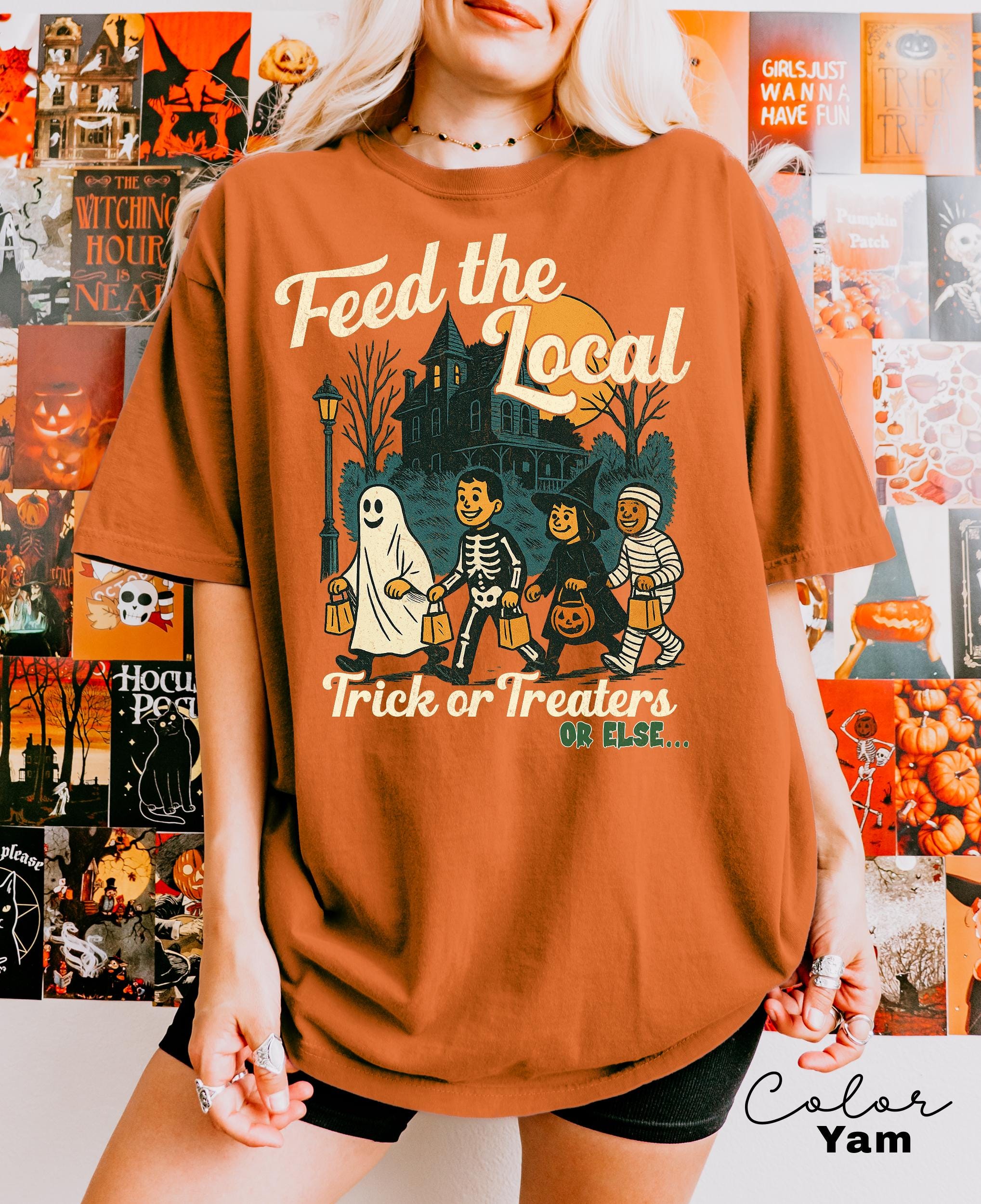 Retro Halloween Shirt, Feed the Local Trick or Treaters, Spooky Tee, Women's Halloween Shirt, Fall Spooky Cat shirt, Comfort Colors