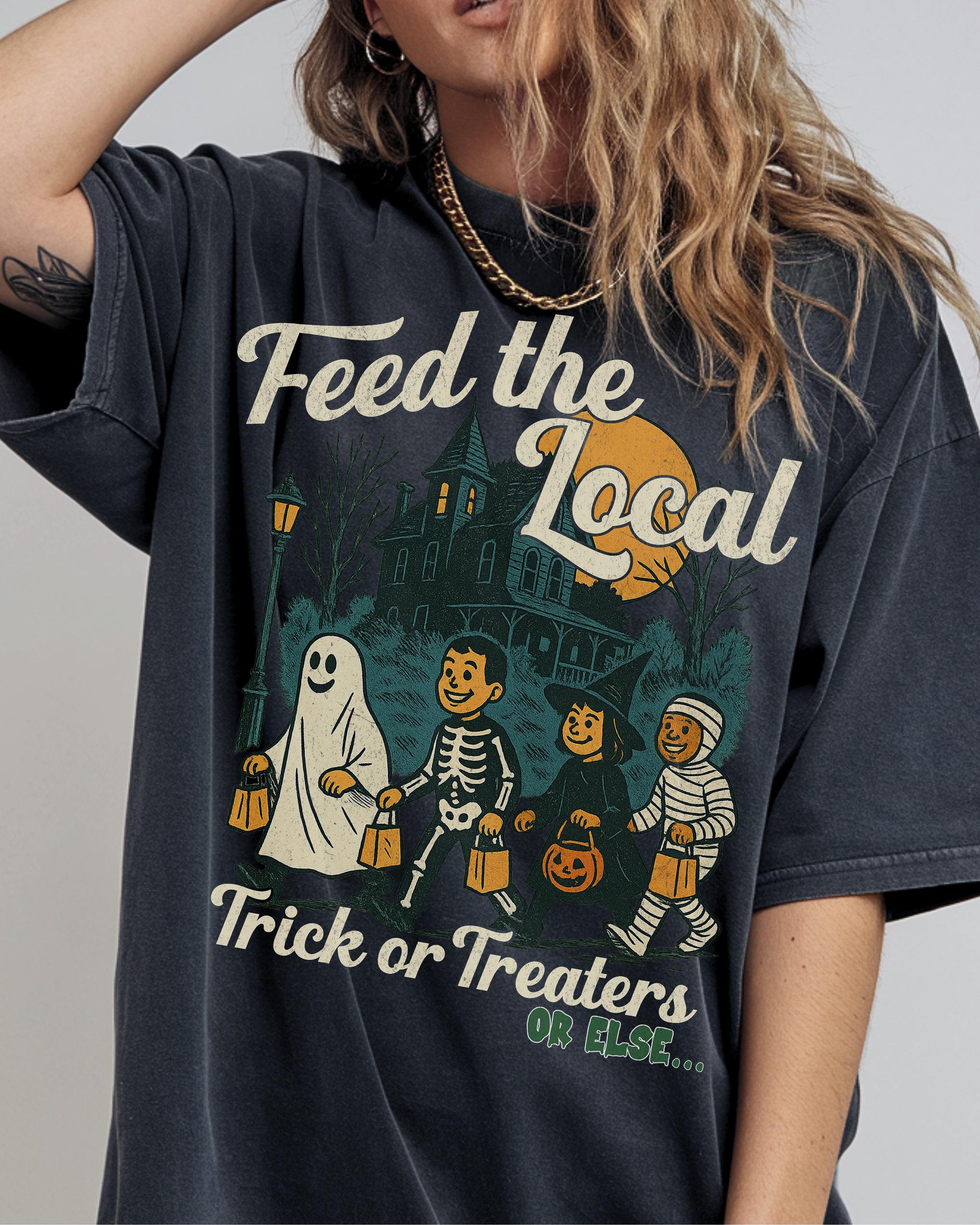 Retro Halloween Shirt, Feed the Local Trick or Treaters, Spooky Tee, Women's Halloween Shirt, Fall Spooky Cat shirt, Comfort Colors