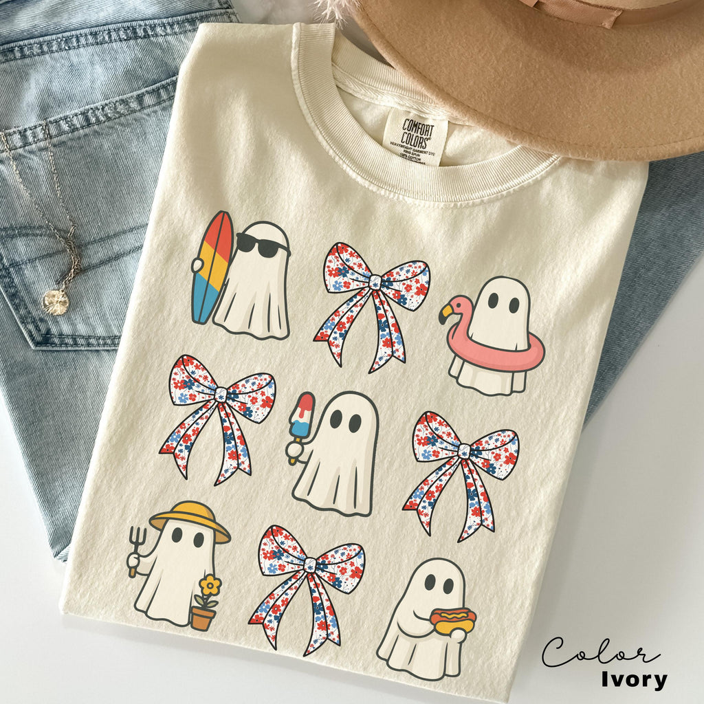 Halloween Summer Bow Shirt, Ghost Beach Bow Shirt, Summerween, Comfort Colors Halloween Tshirts, Spooky Season, Halloween Summer, Coquette