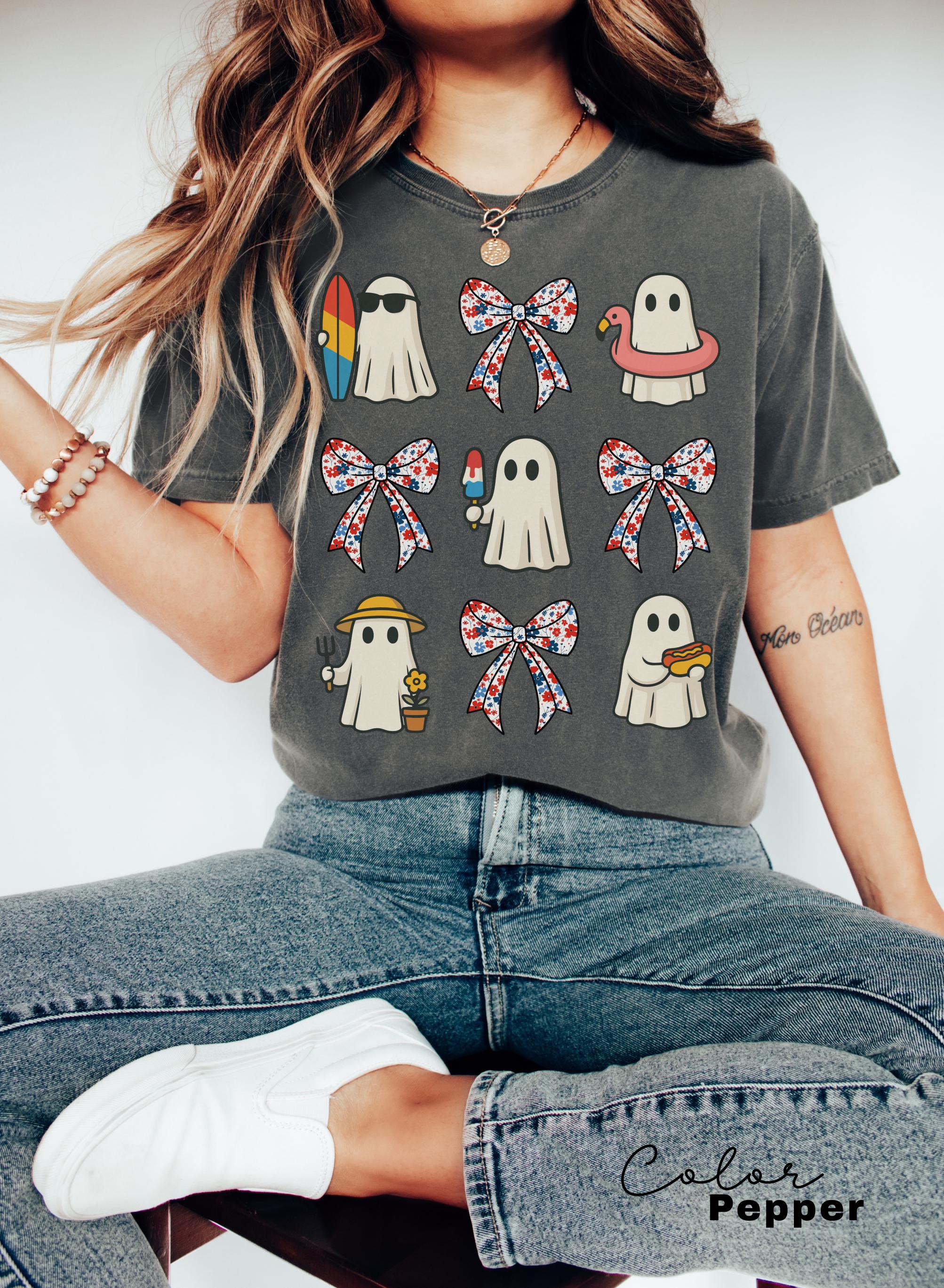 Halloween Summer Bow Shirt, Ghost Beach Bow Shirt, Summerween, Comfort Colors Halloween Tshirts, Spooky Season, Halloween Summer, Coquette