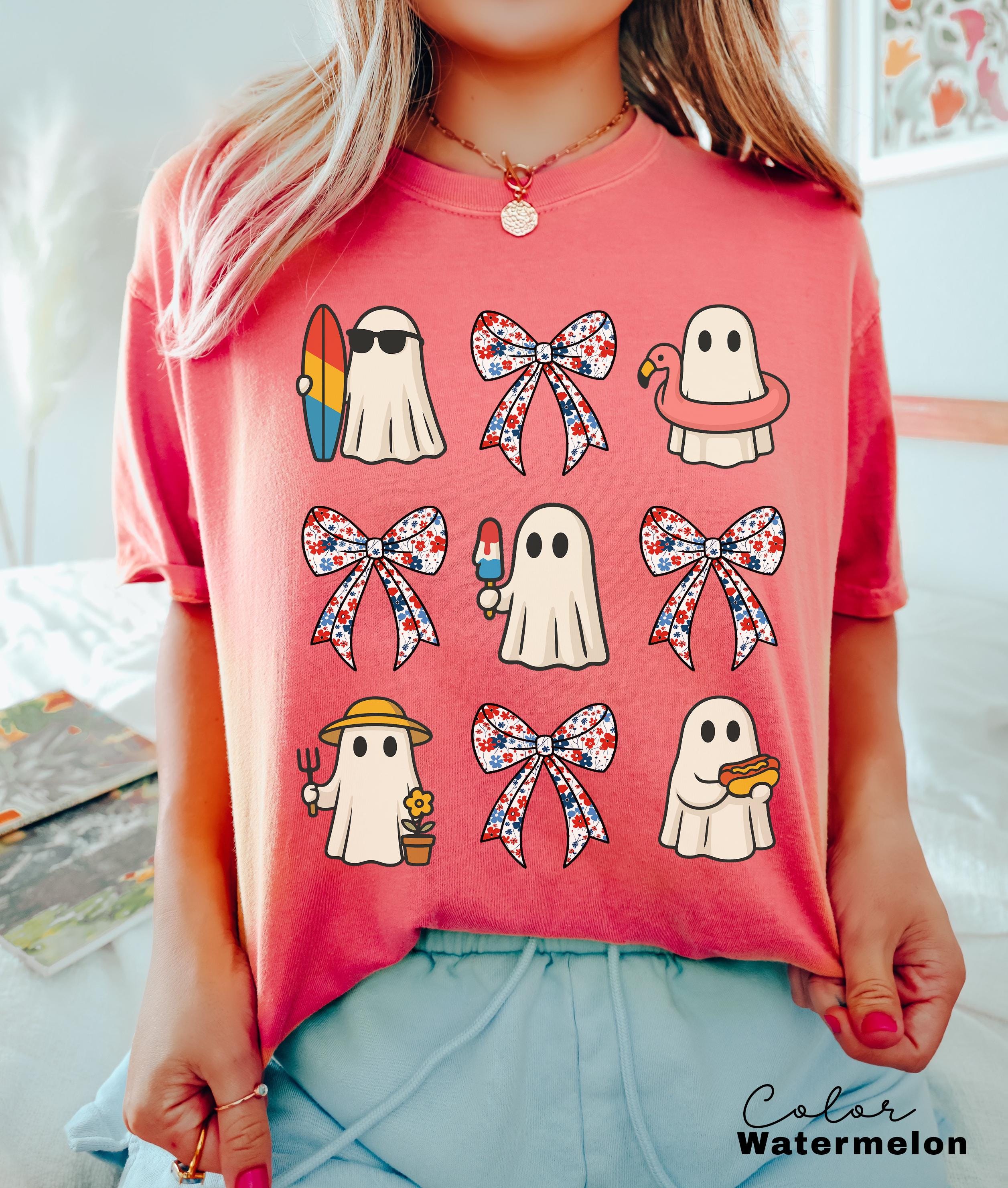 Halloween Summer Bow Shirt, Ghost Beach Bow Shirt, Summerween, Comfort Colors Halloween Tshirts, Spooky Season, Halloween Summer, Coquette