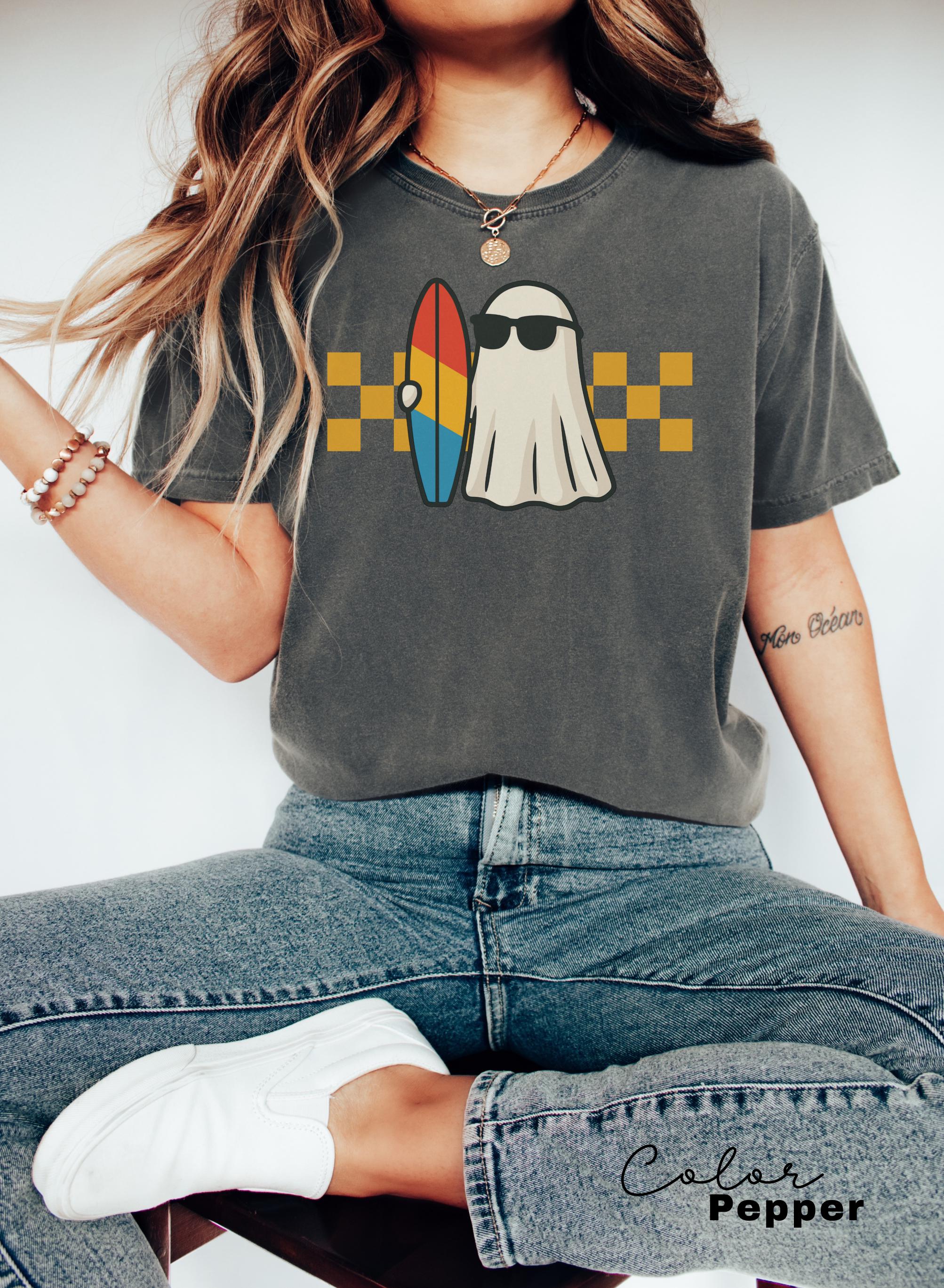 Halloween Summer Shirt, Surfer Ghost, Ghost Beach Shirt, Summerween, Comfort Colors Halloween Tshirts, Spooky Season, Halloween Summer,