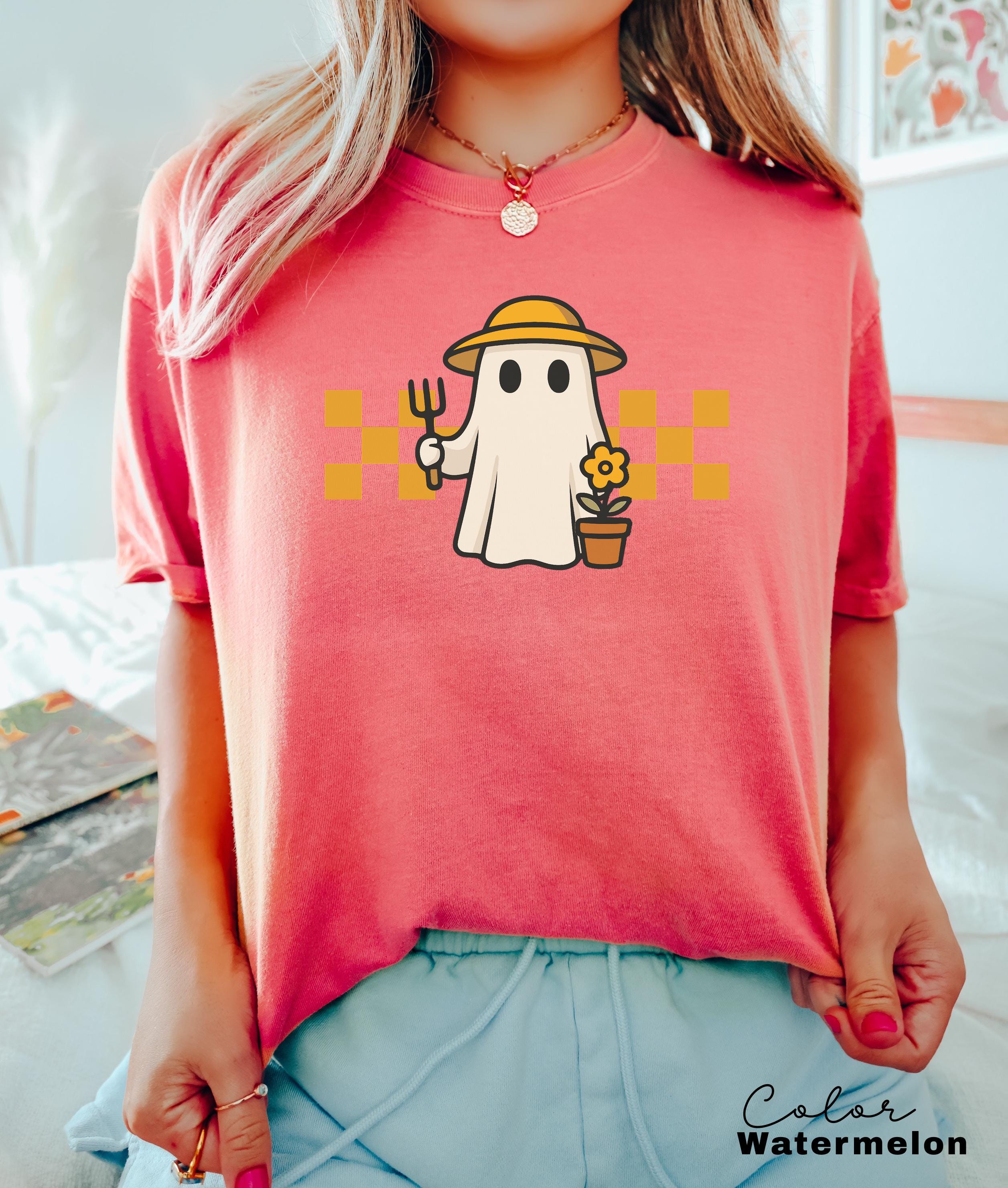 Garden Ghost Shirt, Halloween Ghost Tee, Summerween, Retro Ghost, Gardener Gift, Mom Gift, Funny Garden Lover, Halloween Garden, Fall Tee