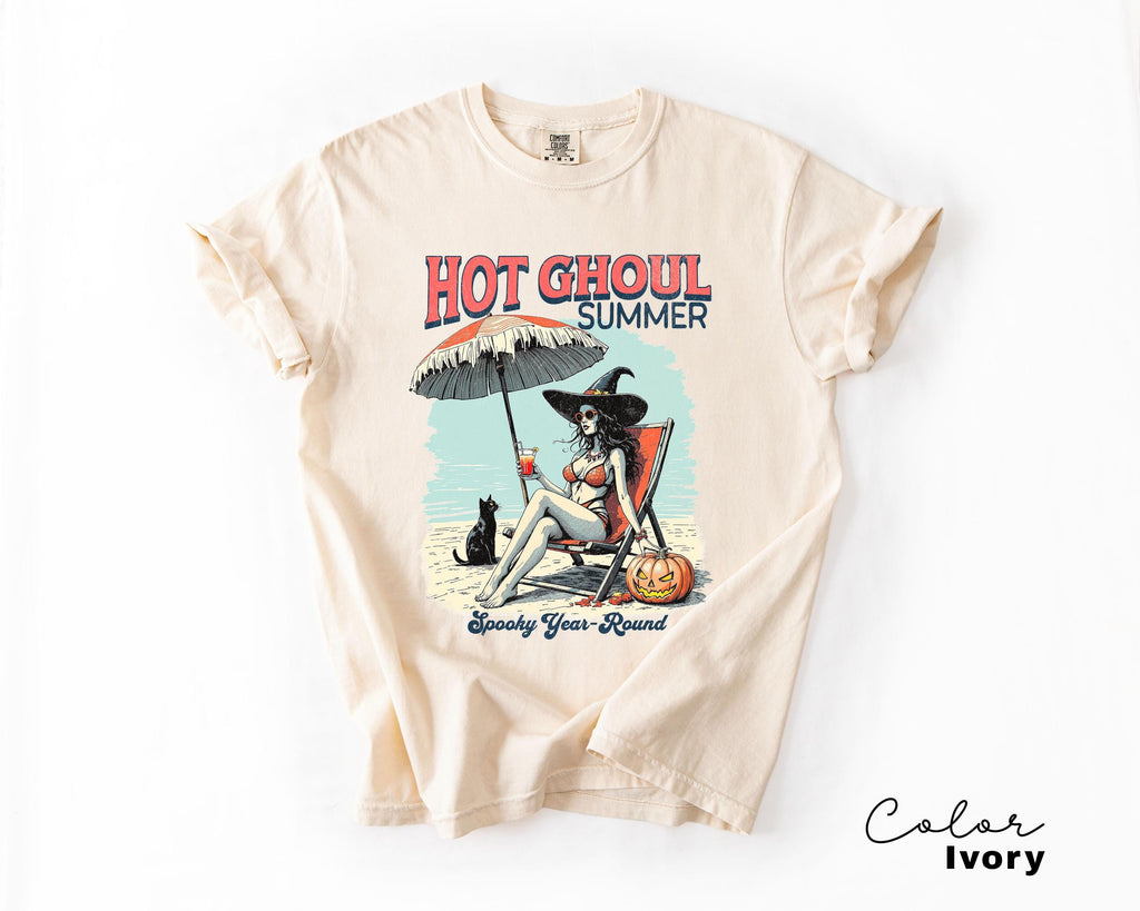 Summerween Hot Ghoul Summer Vibe Shirt, Comfort Color Tshirt, Funny Beach Party Tee, Spooky Vacation, Scary Movie Lover, Halloween Summer