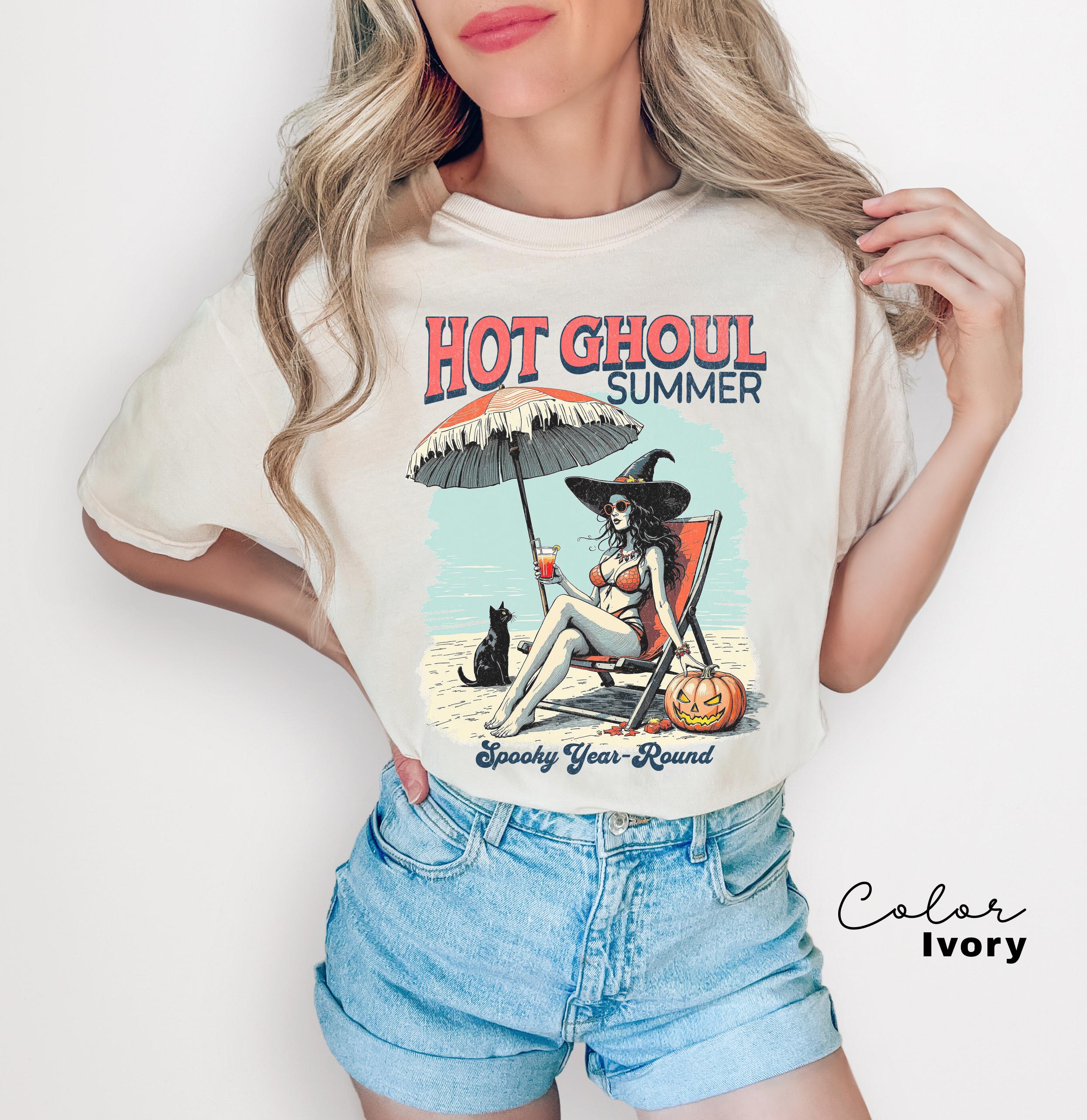 Summerween Hot Ghoul Summer Vibe Shirt, Comfort Color Tshirt, Funny Beach Party Tee, Spooky Vacation, Scary Movie Lover, Halloween Summer