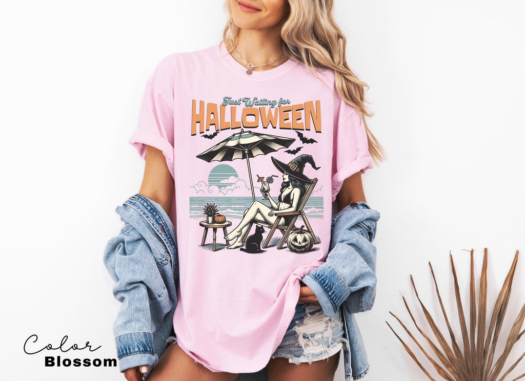 Summerween Beach Witch Shirt, Just Waiting for Halloween Summer Shirt, Summer-ween Tshirt, Spooky Summer Tee, Halloweener Gift, Vacation Tee
