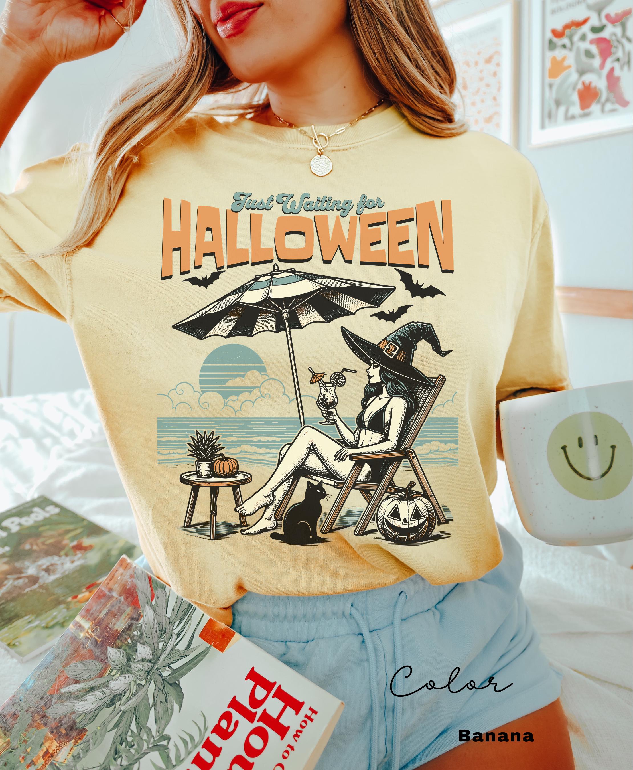 Summerween Beach Witch Shirt, Just Waiting for Halloween Summer Shirt, Summer-ween Tshirt, Spooky Summer Tee, Halloweener Gift, Vacation Tee