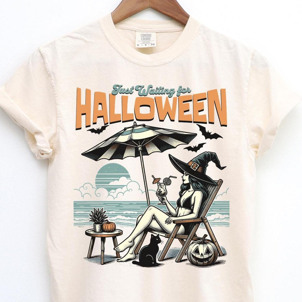 Summerween Beach Witch Shirt, Just Waiting for Halloween Summer Shirt, Summer-ween Tshirt, Spooky Summer Tee, Halloweener Gift, Vacation Tee