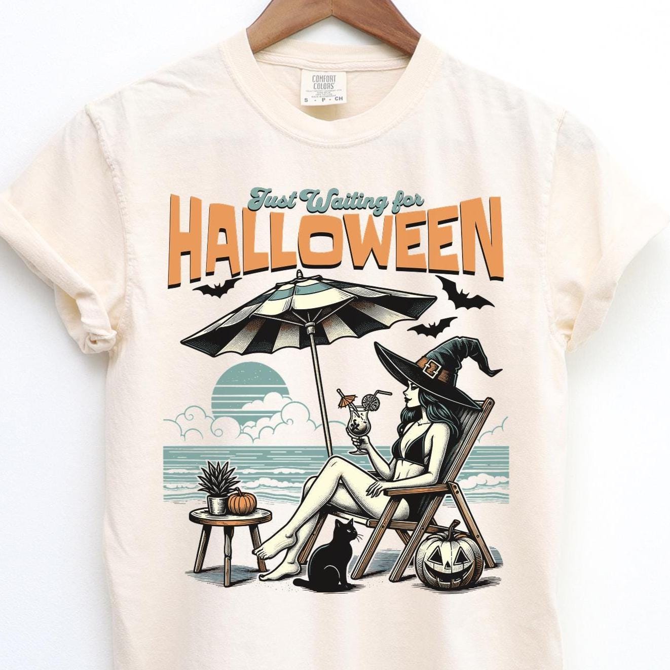 Summerween Beach Witch Shirt, Just Waiting for Halloween Summer Shirt, Summer-ween Tshirt, Spooky Summer Tee, Halloweener Gift, Vacation Tee