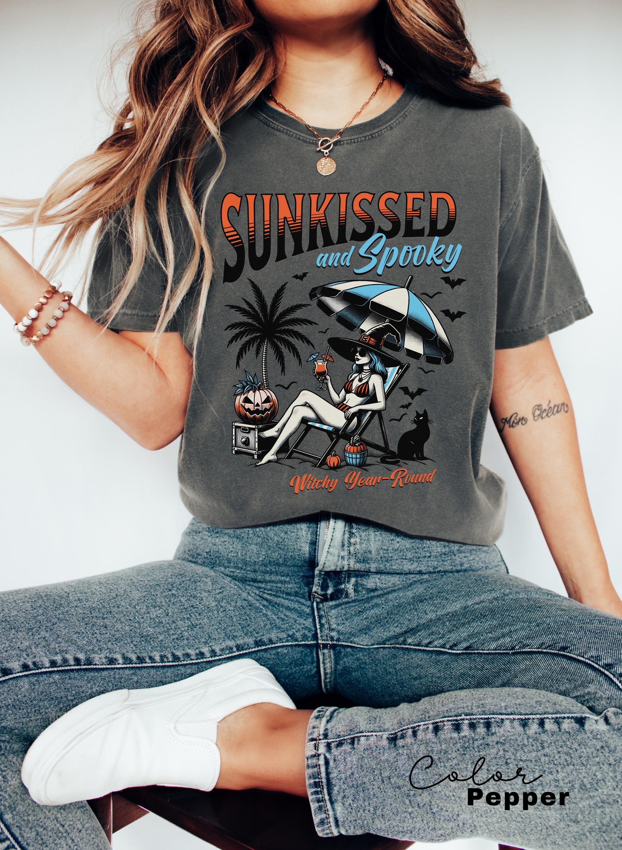 Summerween Shirt, Halloween Summer Shirt, Sunkissed and Sooky Tee, Summer Vacation Shirt, Witch Beach Shirt, Halloween Gift, Comfort Colors