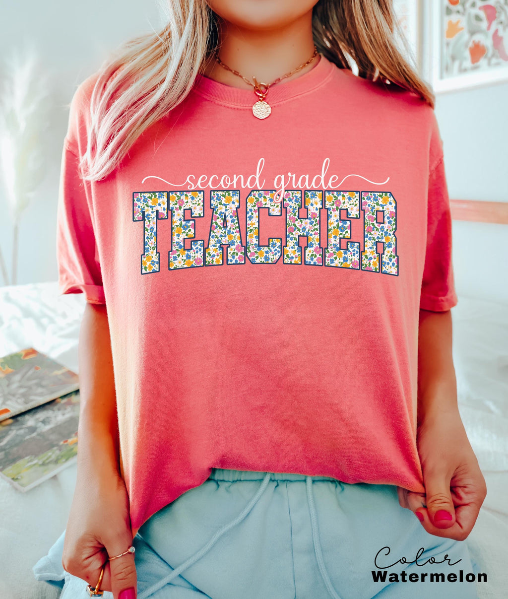Comfort Colors Second Grade Teacher Shirt, Floral Teacher Shirt, Second Grade Teacher Team, 2nd Grade Teacher Shirt, First Grade Crew Squad