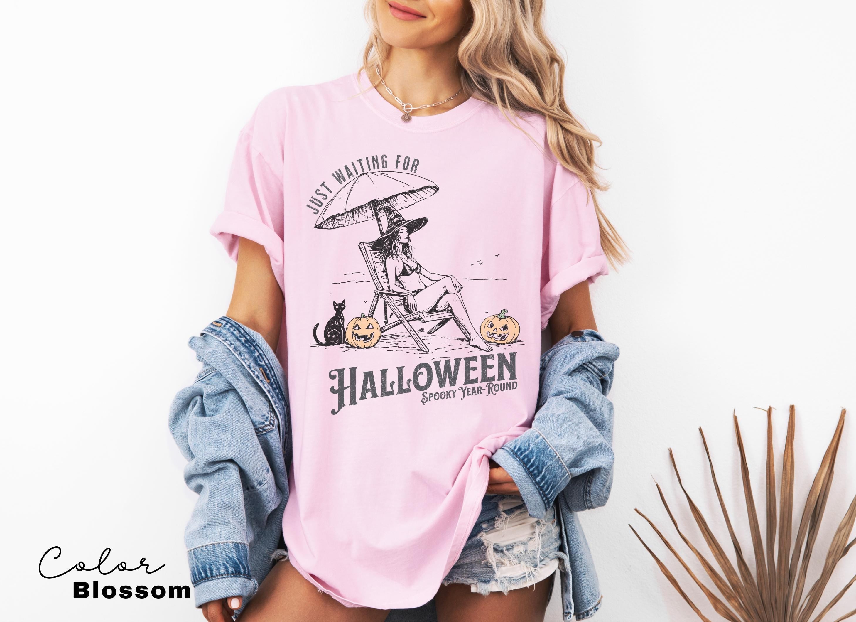 Summerween Beach Witch Shirt, Just Waiting for Halloween Summer Shirt, Summer-ween Tshirt, Spooky Summer Tee, Halloweener Gift, Vacation Tee