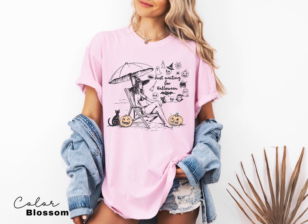 Summerween Beach Witch Shirt, Just Waiting for Halloween Summer Shirt, Summer-ween Tshirt, Spooky Summer Tee, Halloweener Gift, Vacation Tee