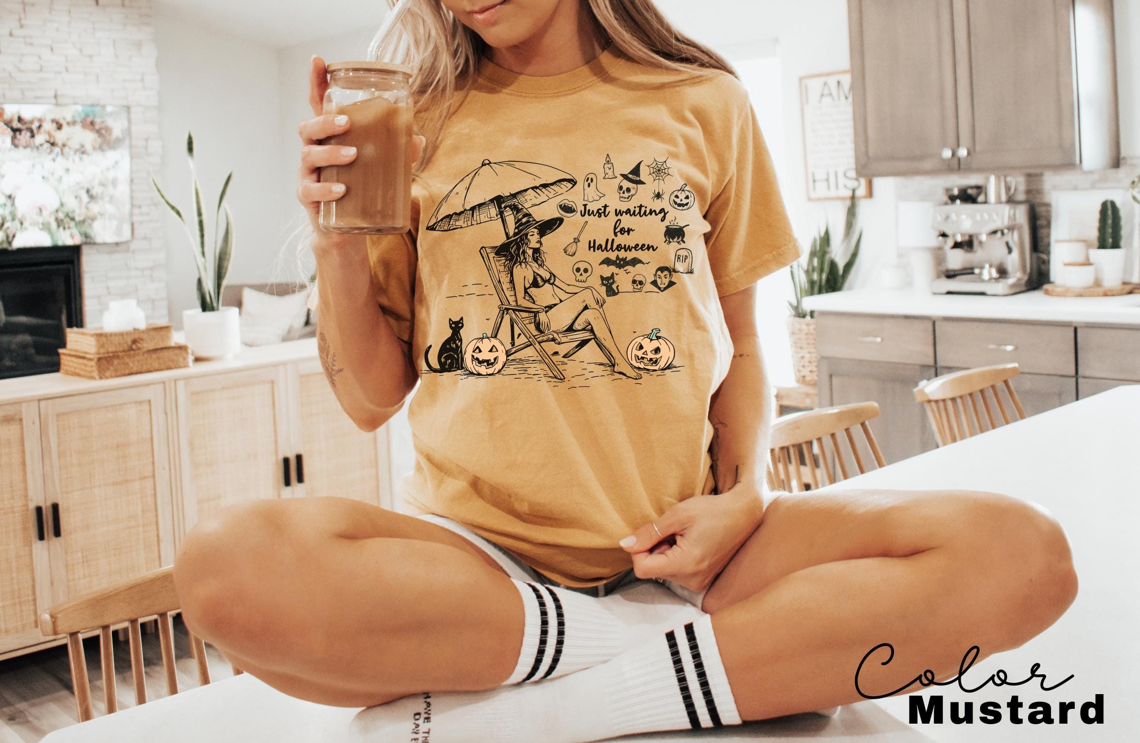 Summerween Beach Witch Shirt, Just Waiting for Halloween Summer Shirt, Summer-ween Tshirt, Spooky Summer Tee, Halloweener Gift, Vacation Tee
