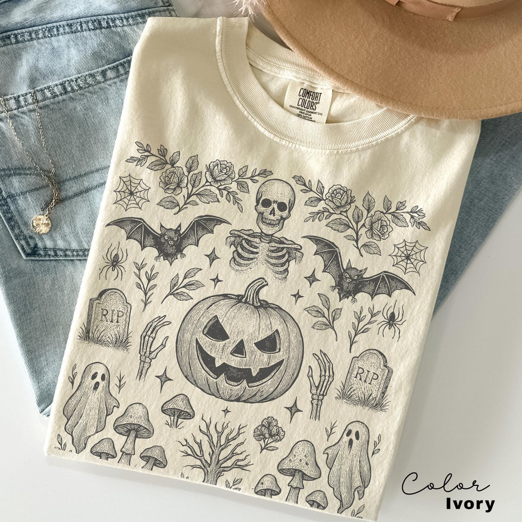 Vintage Retro Halloween Jack O Lantern Pumpkin Shirt, Bat Shirt, Ghost Halloween Shirt, Bats Shirt, Spooky Season, Halloween Cottagecore