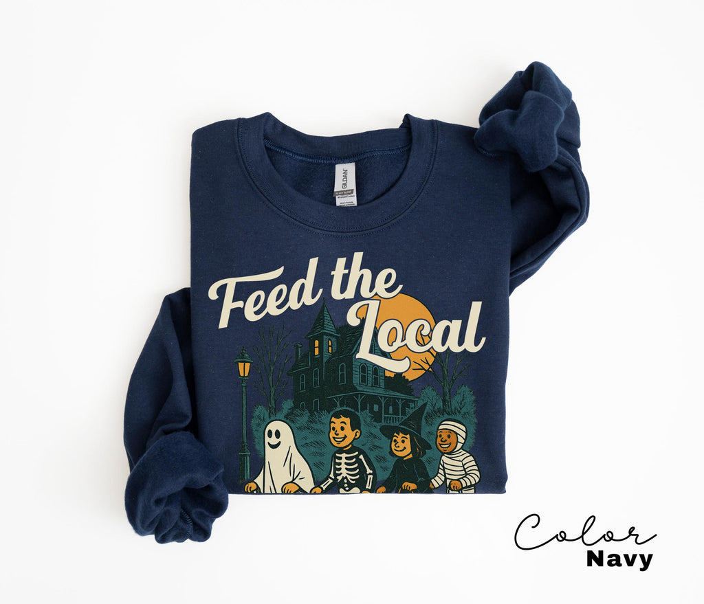 Retro Halloween Sweatshirt, Feed the Local Trick or Treaters, Trick or Treat, Spooky Season, Women's Halloween Crewneck, Fall Spooky Cat,