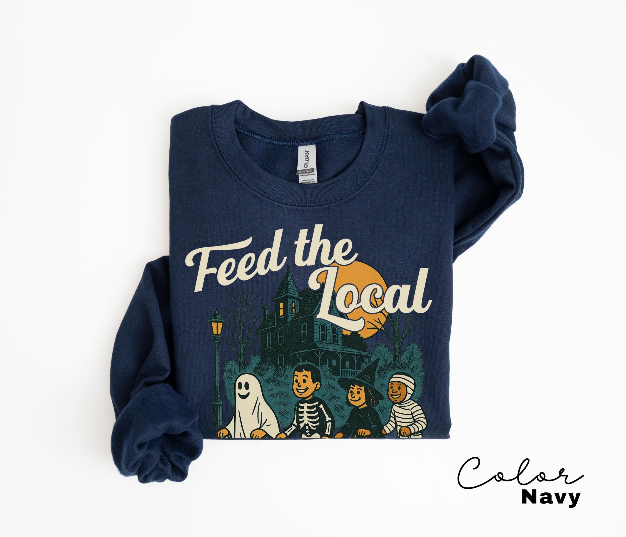 Retro Halloween Sweatshirt, Feed the Local Trick or Treaters, Trick or Treat, Spooky Season, Women's Halloween Crewneck, Fall Spooky Cat,