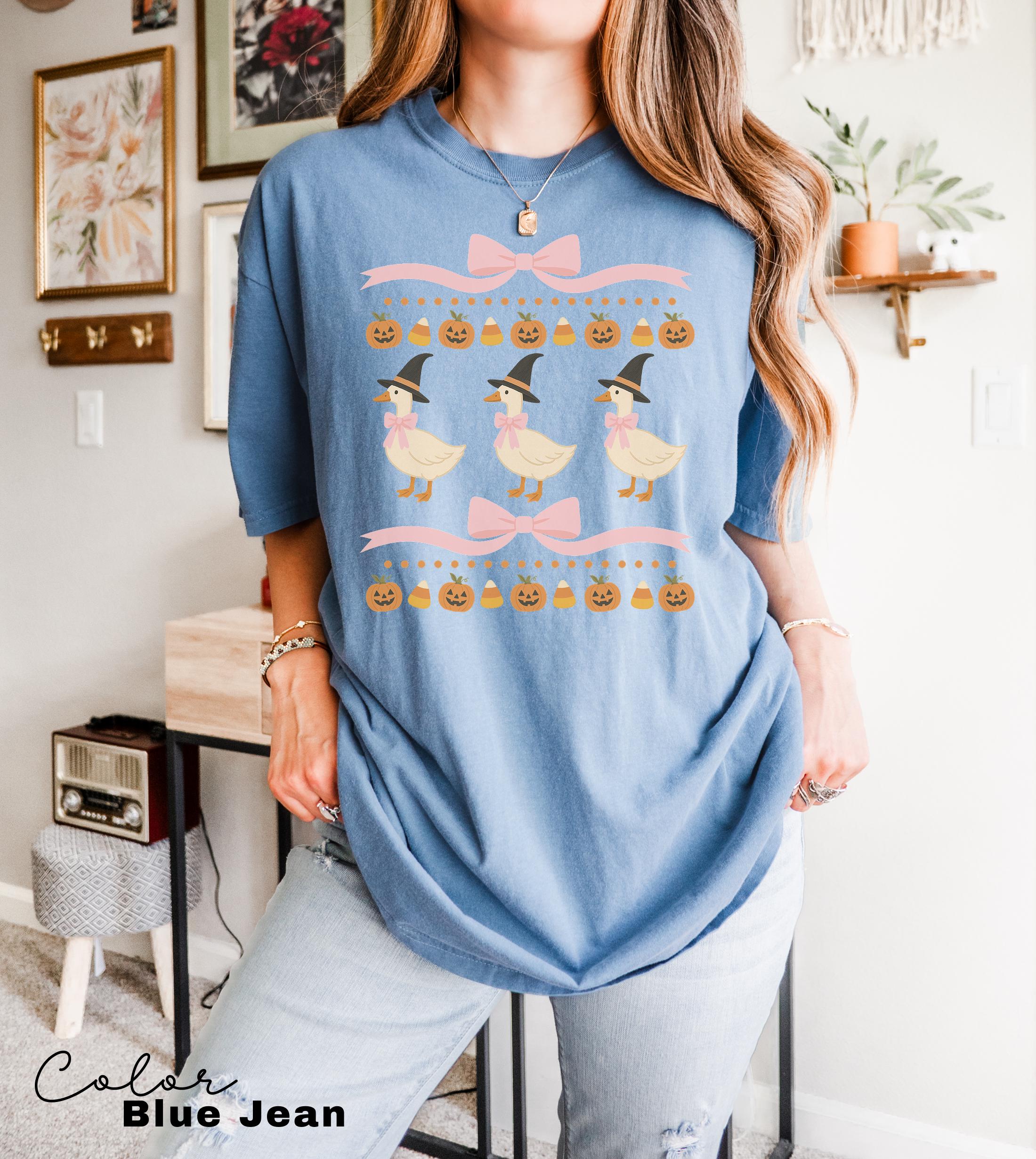 Halloween Coquette Goose Bow Shirt, Retro Goose Shirt, Cottagecore Halloween, Witch Goose, Funny Goose Tee, Trendy Halloween Gift,
